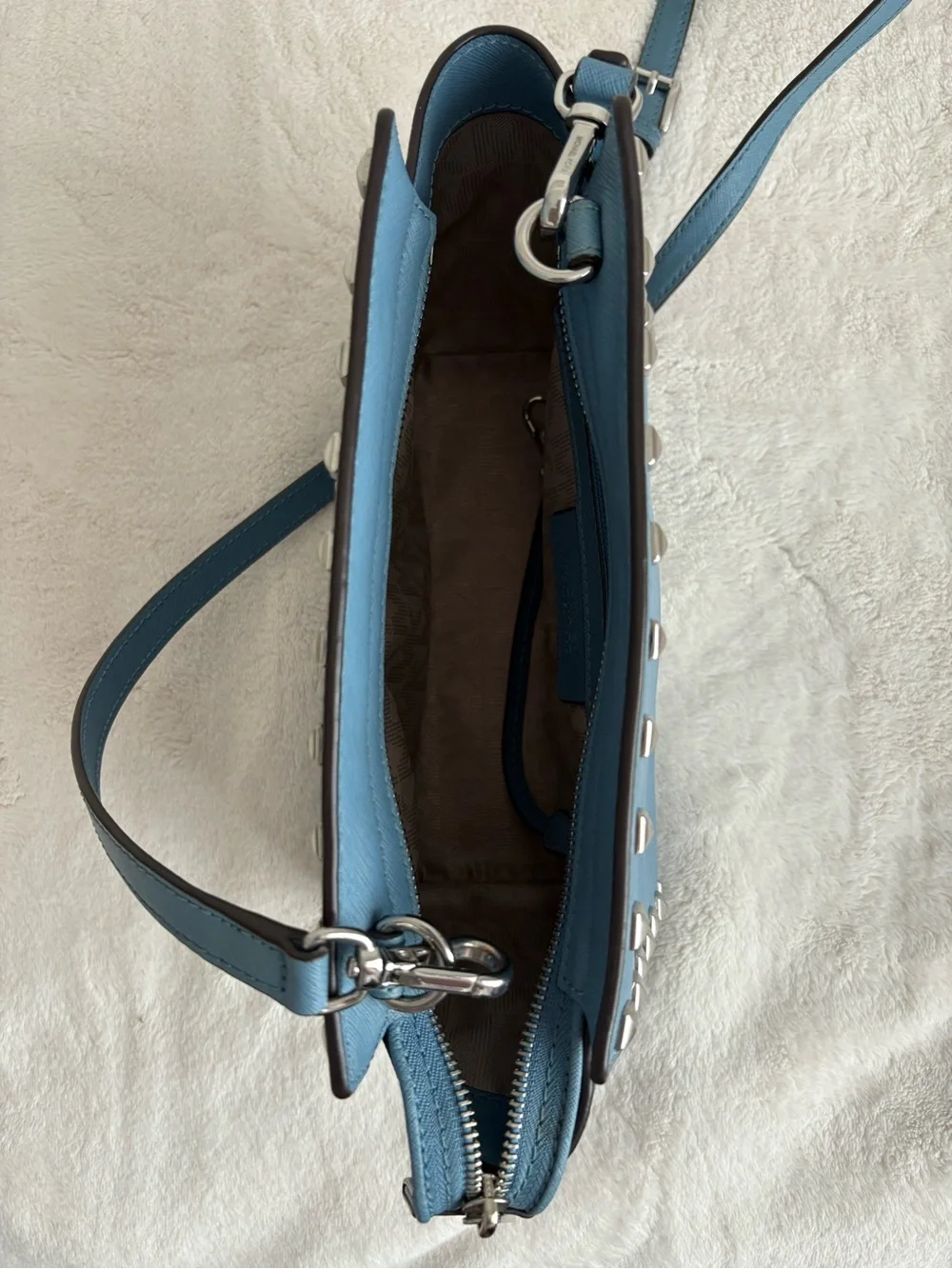Michael Kors Blue Studded Saffiano Leather Crossbody Bag